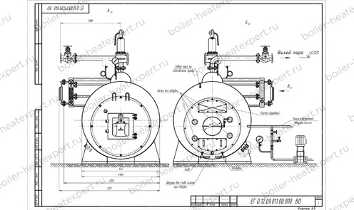 Чертеж парового котла STEAMEXPERT 1200 кг / 1.2 т 170 С на газе